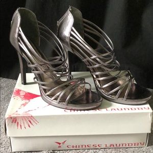 Metallic pewter heels